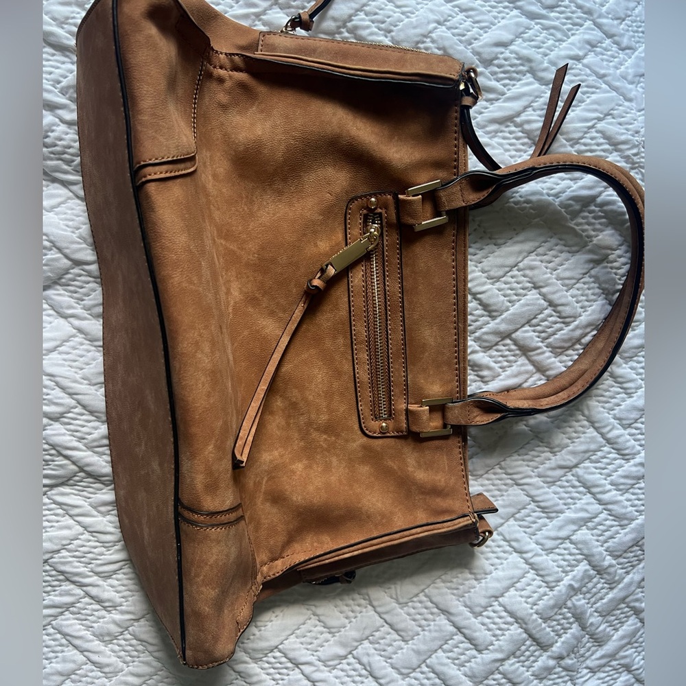 Francesca's Faux Nubuck Leather Slouchy Tote Cognac Brown